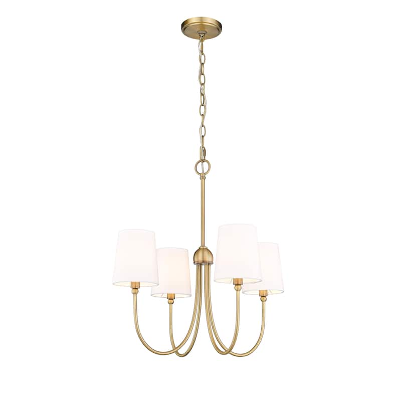 Antique Brass 22" Farmhouse Chandelier with 4 Fabric Shades