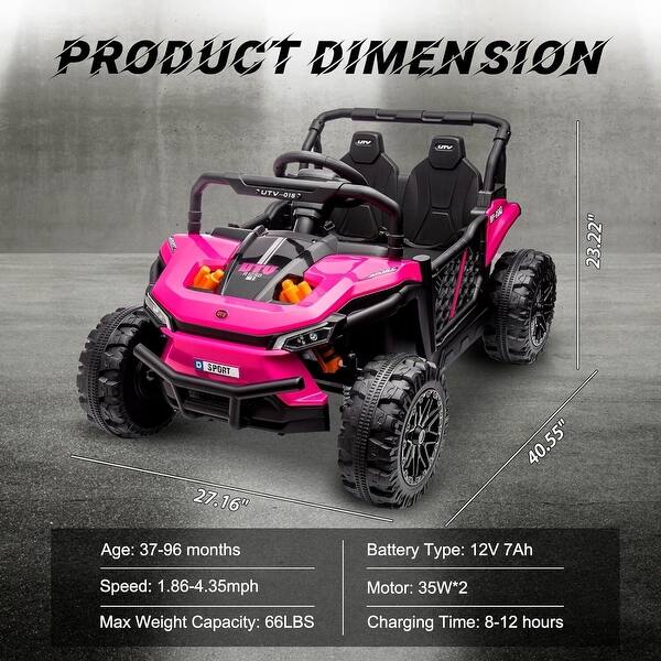 dimension image slide 0 of 4, 12V Electric UTV Car Ride on Truck with Toy Storage Remote Control