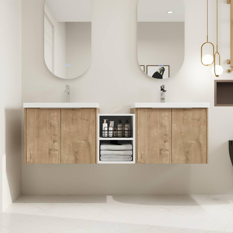 BNK 12/24/36/48/60 Inch Wall-Mounted Bathroom Vanity, Bathroom Cabinet with Doors or Side Shelves