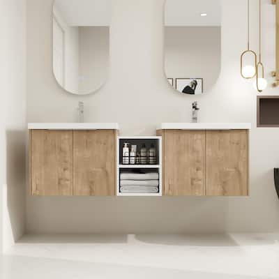 BNK 12/24/36/48/60 Inch Wall-Mounted Bathroom Vanity, Bathroom Cabinet with Doors or Side Shelves