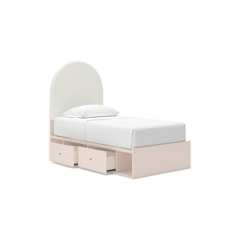 Signature Design by Ashley Wistenpine Pink/Cream Twin Upholstered Panel Platform Bed with Storage