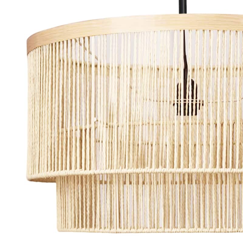 1-Light Rattan Tiered Drum Chandelier Light
