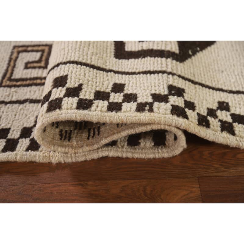 Tribal Beige Plush Anatolian Turkish Runner Rug Handmade Wool Carpet - 3'7"x 11'2"