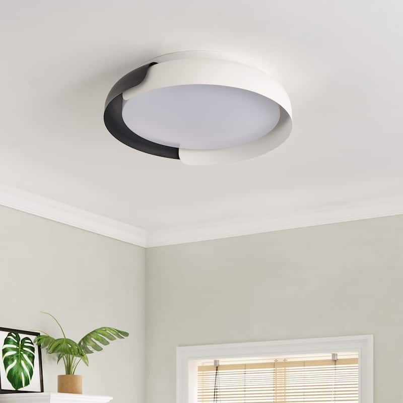 1-Light Modern Style Black Dimmable LED Flush Mount Lighting - 18.1"D×18.1"W×4.7"H