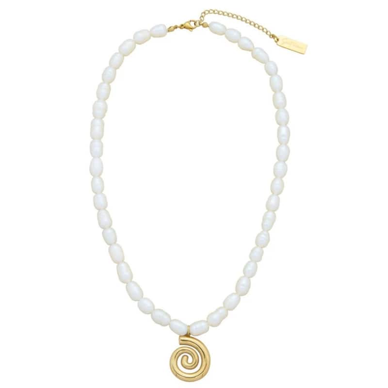 Bliss Diamond Athena 18" Pearl Yellow Gold Plated Pendant Necklace