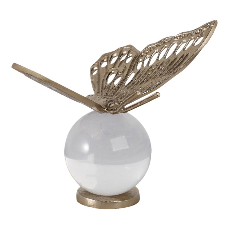 Metal Sculpture Butterfly Statue Orb Base for Home Decor - 6" Gold - 7.75" x 5" x 6"