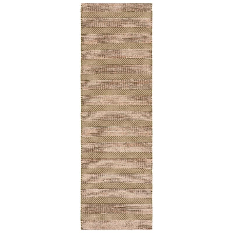 SAFAVIEH Handmade Natural Fiber Samira Geometric Seagrass Rug - 2'3" x 8' Runner - Green/Natural