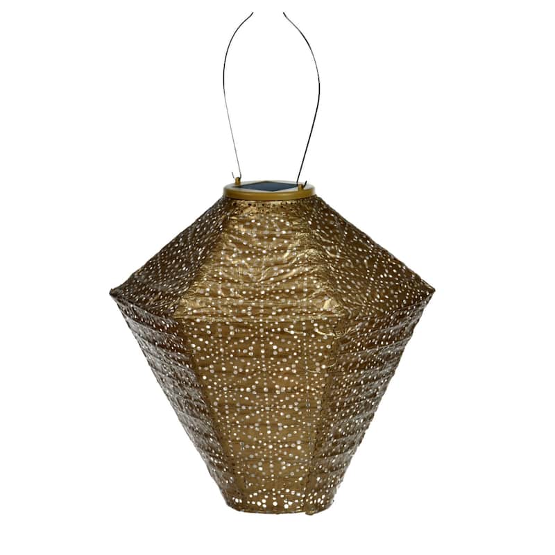 Pre-Lit Battery-Operated Diamond Sashiko Lantern - 17" - Gold
