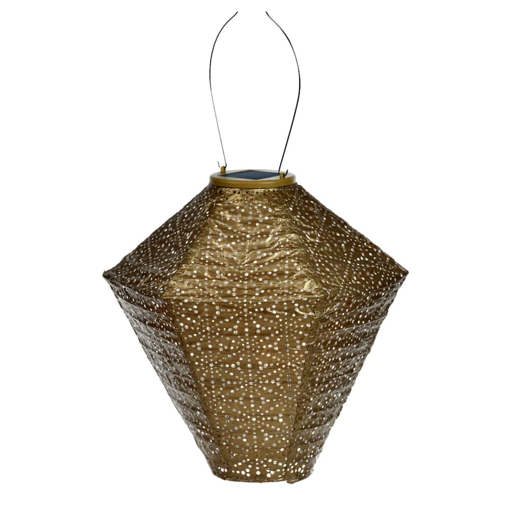 Pre-Lit Battery-Operated Diamond Sashiko Lantern - 17" - Gold