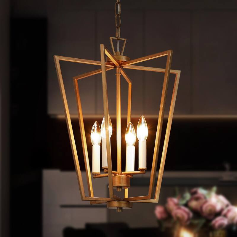 16'' Mid-century Modern 4-light Lantern Pendent Lights Geometrical French Country Candle Style Chandelier - 16 in