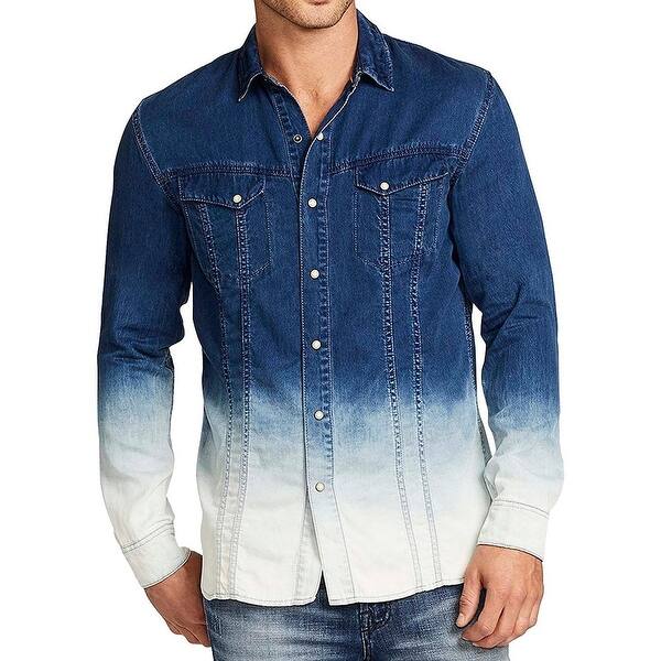 Shop William Rast New Blue White Mens Xl Dip Dye Ombre Button Down