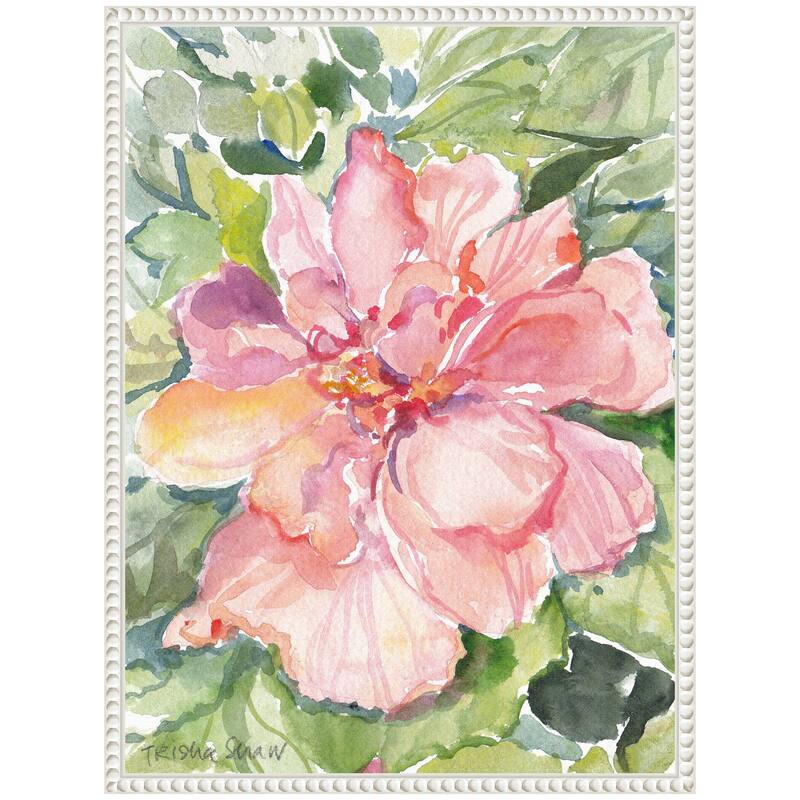Kate and Laurel Sylvie Pink Hibiscus In Antigua Framed Canvas by Patricia Shaw