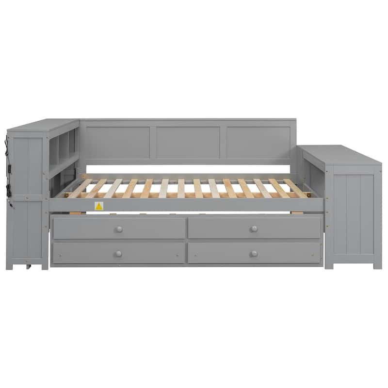 Full Size Daybed with Trundle, Drawers, LED Shelves and Charging Station by Harper&Bright Designs