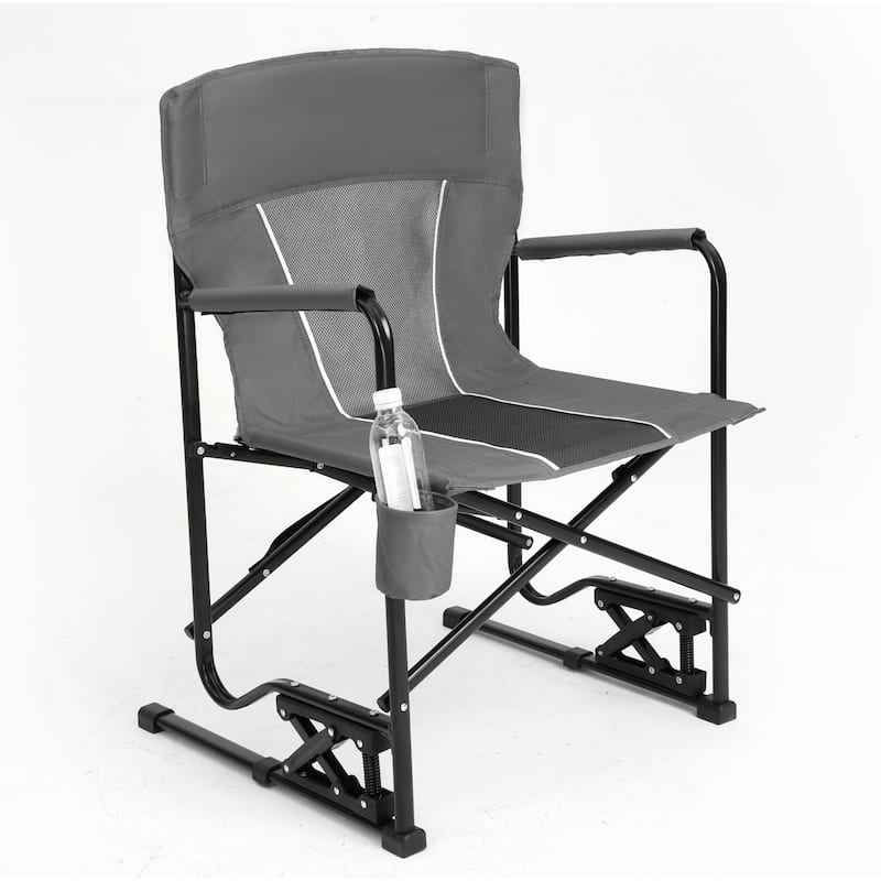 Outdoor Portable Folding Rocking Chair with Armrests and Drink Holder