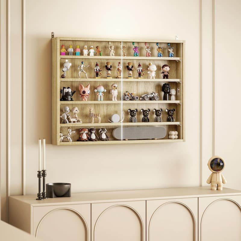 HOMCOM 5-storey Wall Shelf Display Cabinet w/2 Glass Doors and 4 Adjustable Shelves