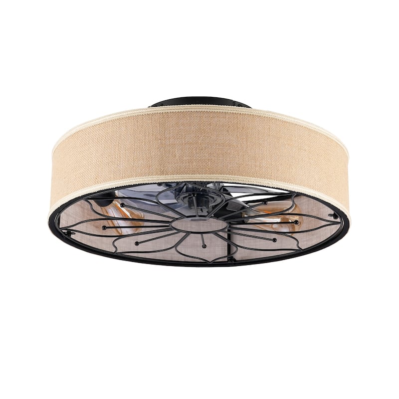 20" Lotus Design Fabric Farmhouse Bladeless Ceiling fan With Remote Control For Living room, Bedroom,Kitchen