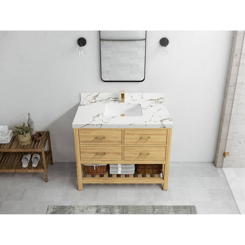 Willow Collections 42 in. W x 22 in. D Parker Solid Teak Single Sink Bathroom Vanity with Countertop