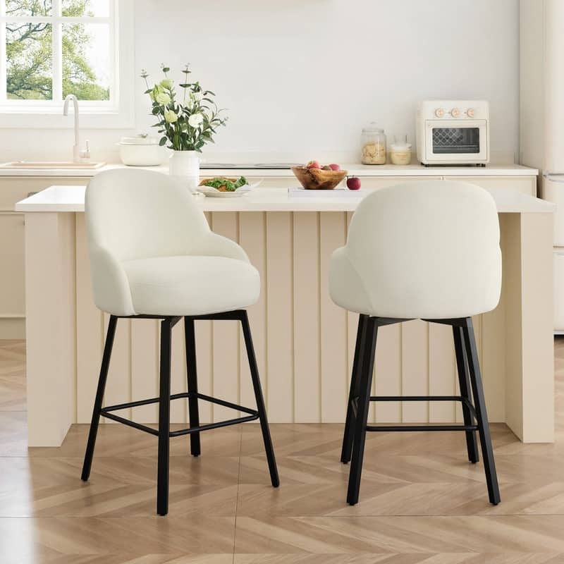 Spruce & Spring Amari Swivel Upholstered Counter Bar Stool with Thickened Cushion - Set of 2 - Ivory