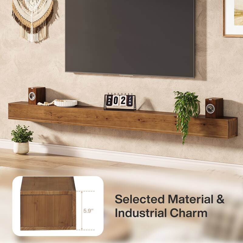 74.8" Fireplace Mantel Shelf, Wood Mantel Floating Shelf, Rustic Brown