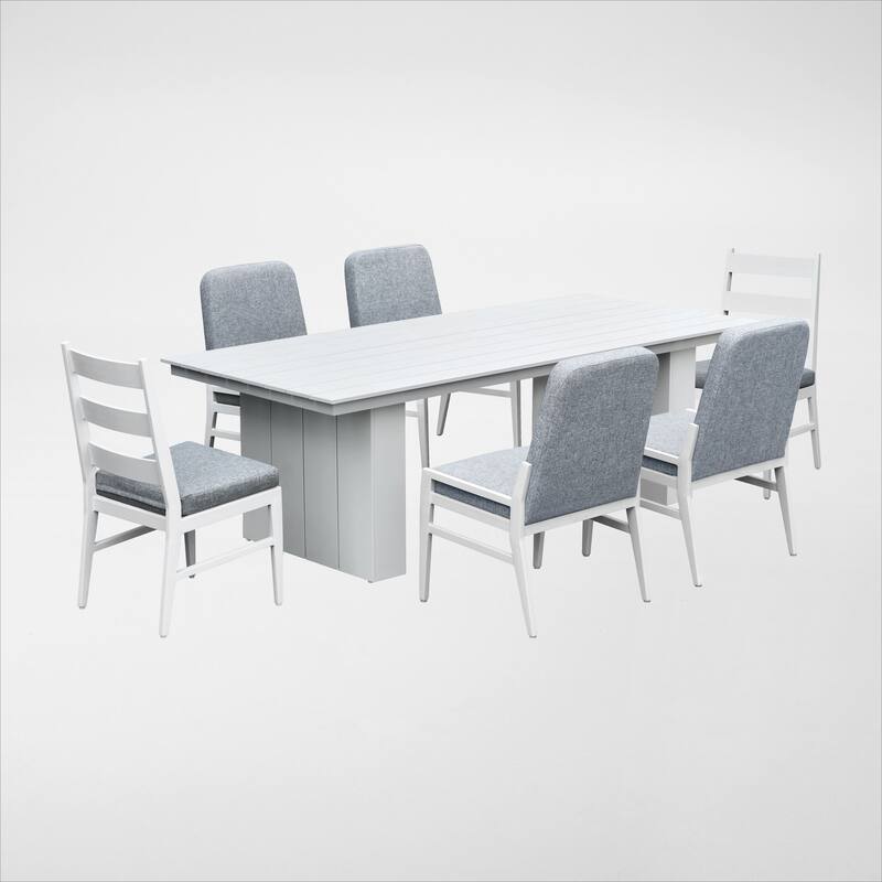 Nash Outdoor Dining Set - Buff 7-PC with 4 Solid Back, 2 Ladder Back Chairs