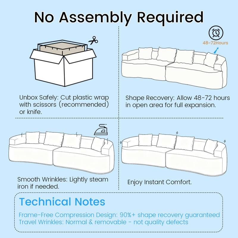 Mixoy 112" Curved Modular Sectional Sofa in Chenille Fabric Modern Minimalist Design Compressed No Assembly Required