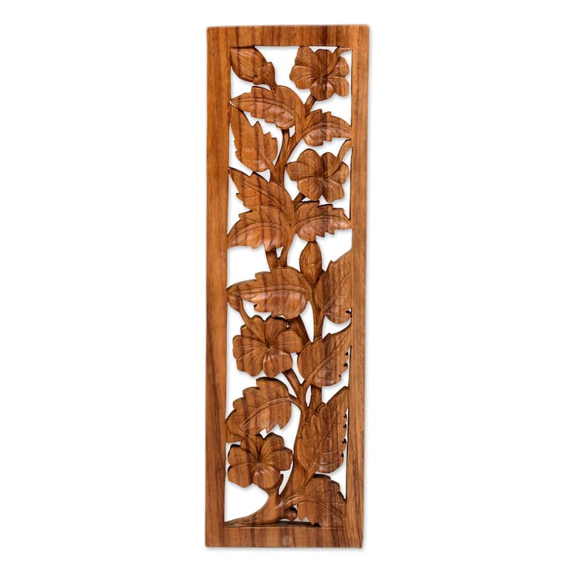 Novica Handmade Shoe Flower Garden Wood Relief Panel