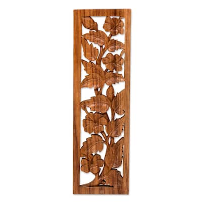Novica Handmade Shoe Flower Garden Wood Relief Panel