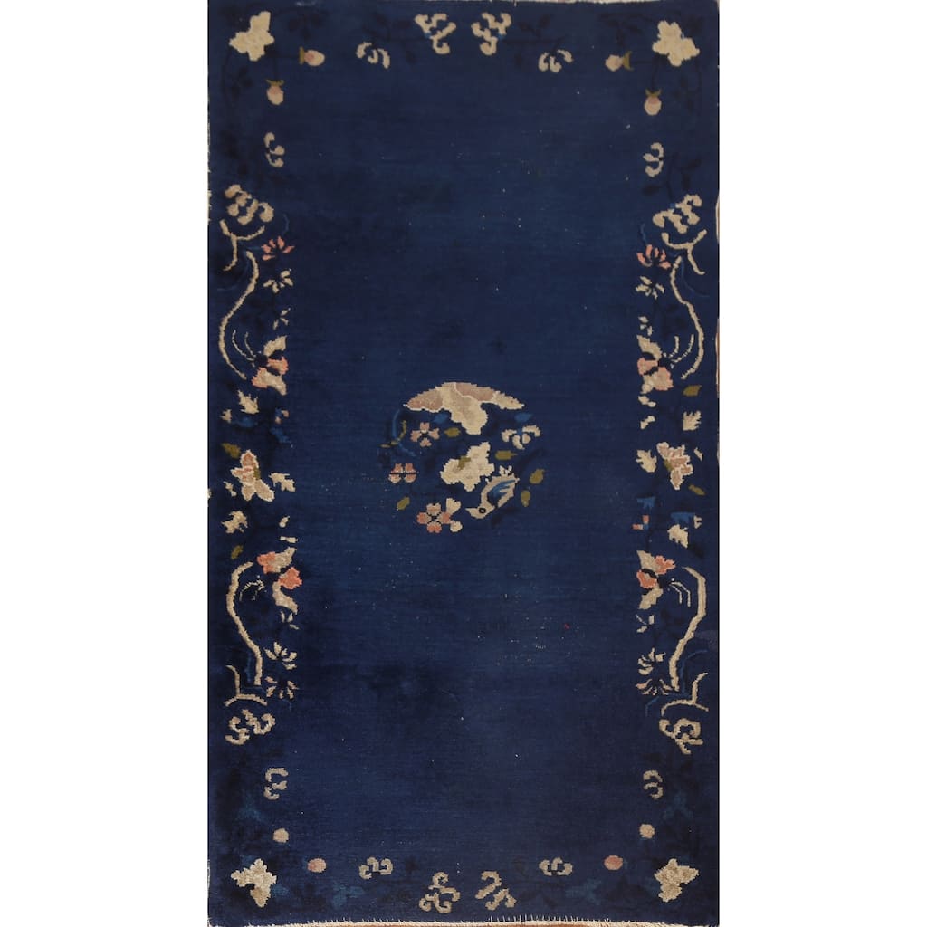 Antique Vegetable Dye Art Deco Chinese Oriental Wool Rug Hand-knotted - 3'1" x 5'9"