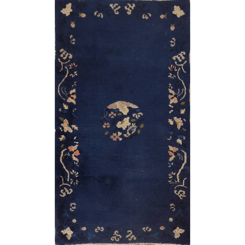 Antique Vegetable Dye Art Deco Chinese Oriental Wool Rug Hand-knotted - 3'1" x 5'9"