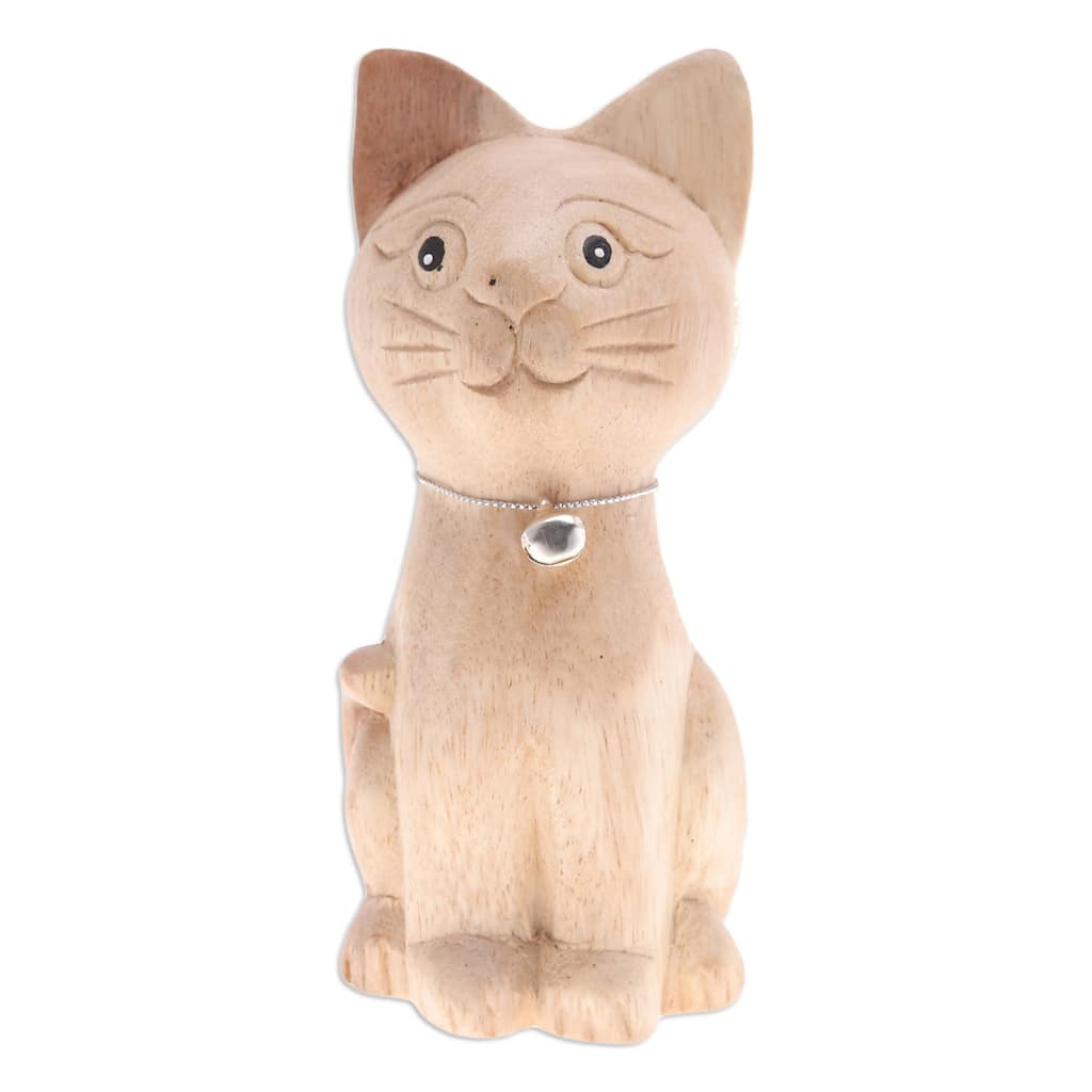 Novica Handmade Feline Melody Wood Figurine