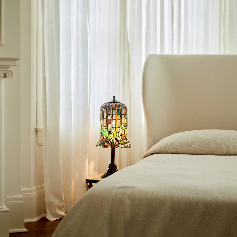 Pond Lily River of Goods Tiffany-Inspired Blue, Green and Pink Stained Glass 26-Inch Table Lamp - 10.75" x 10.75" x 26"
