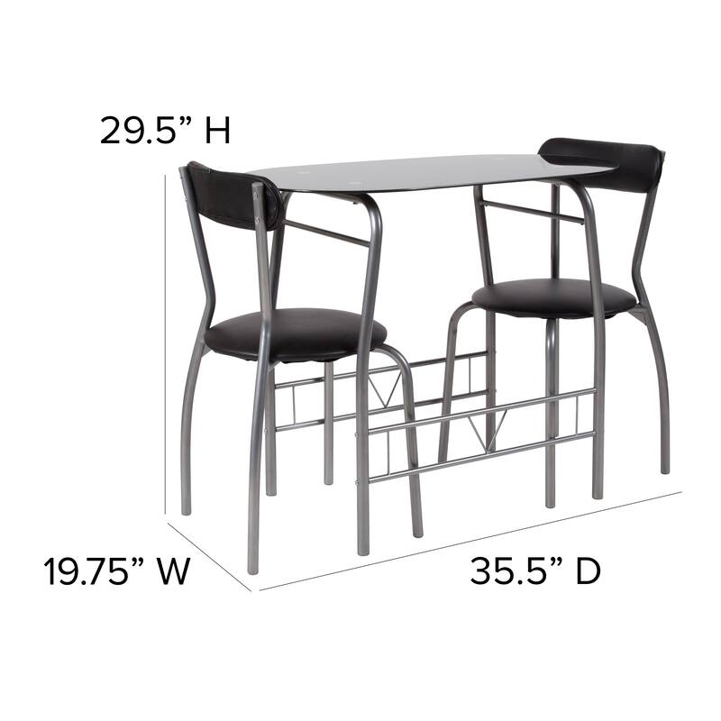 Sutton 3-piece Space-saver Bistro Set with Glass Top Table