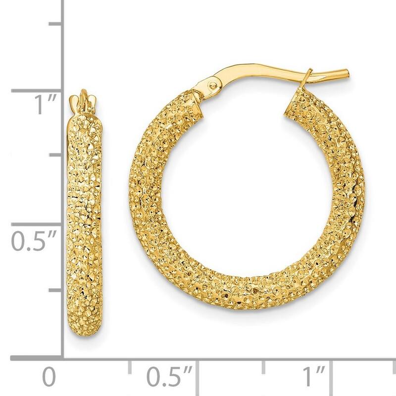 Curata 14k Yellow Gold Sparkle Cut Hoop Earrings - 23.6x22.4mm