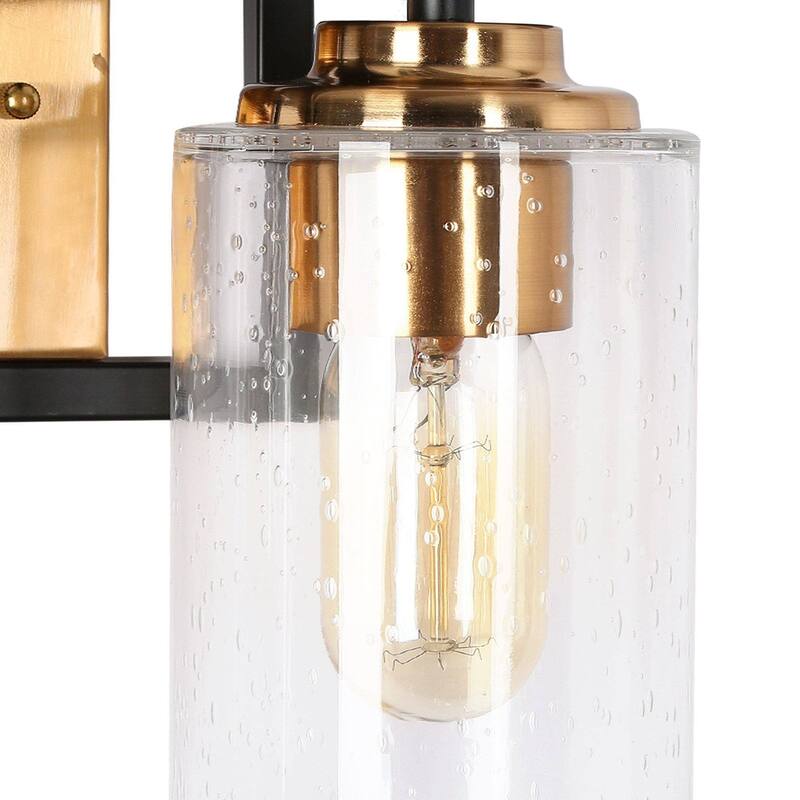 2/3/4-Light Modern Black Gold Bathroom Vanity Lights Seeded Glass Wall Sconces