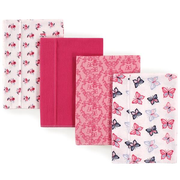 slide 1 of 1, Hudson Baby Infant Girl Cotton Flannel Burp Cloths 4pk, Butterflies, One Size - Butterflies - One Size One Size - Butterflies