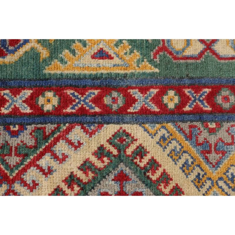 Green Kazak Accent Rug Handmade Wool Carpet - 3'3" x 4'11"
