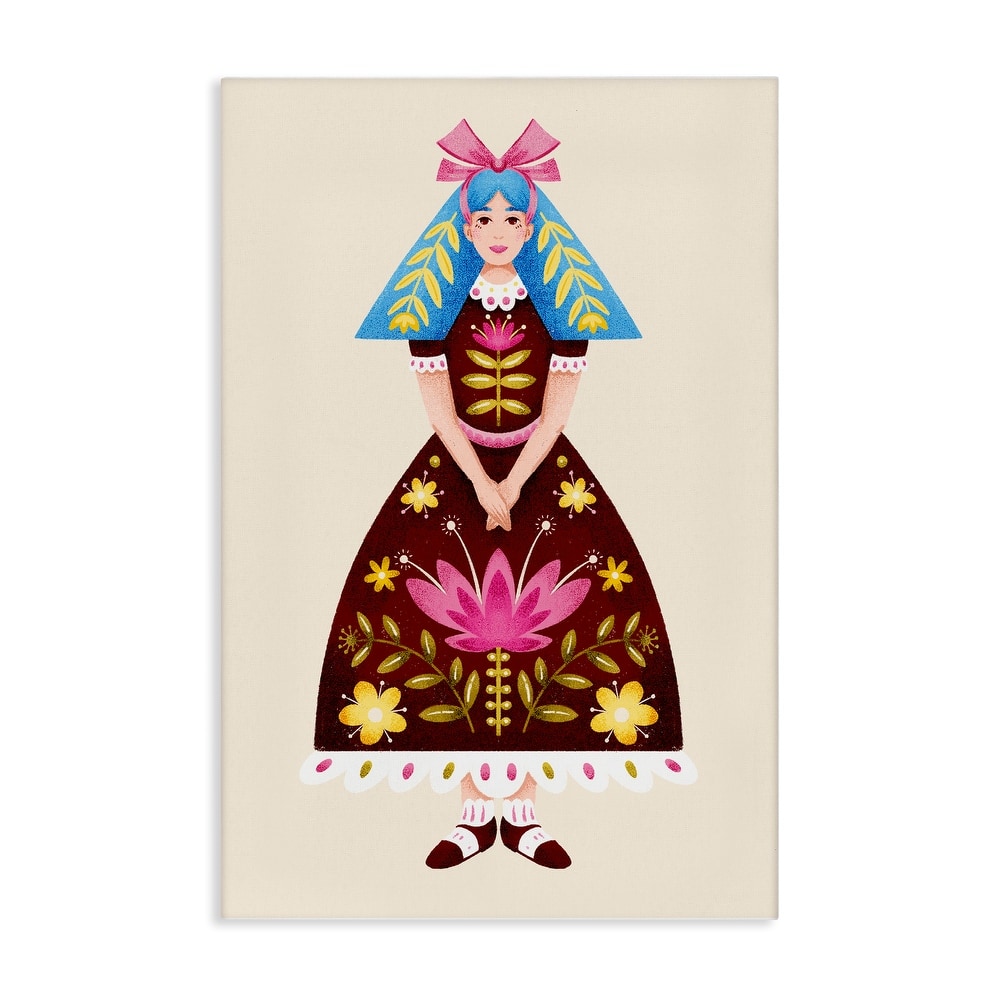 Stupell Blue Haired Folk Girl Canvas Wall Art Design By Hannah Moren