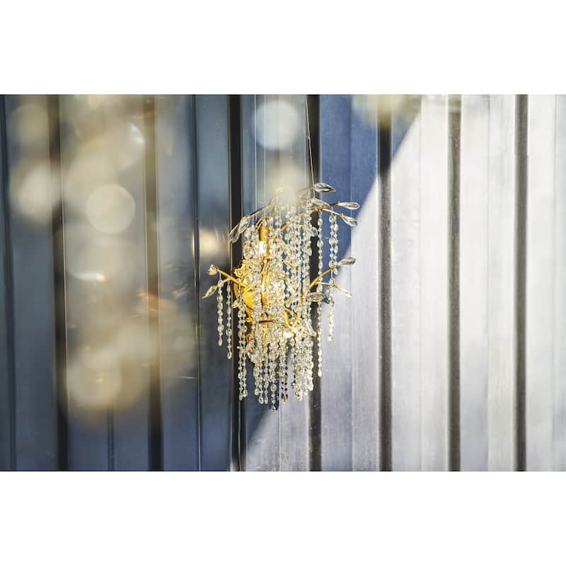 3 Light Gold Metal Branch Wall Sconce with Crystal Accents