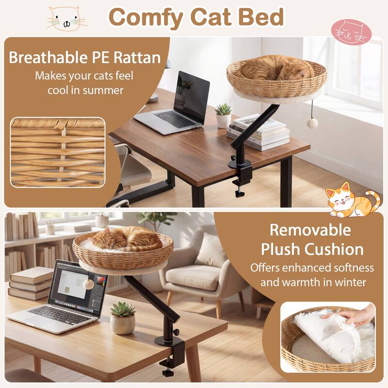 Gymax Cat Desk Bed for Indoor Cats w/Removable Padded Cushion Hanging
