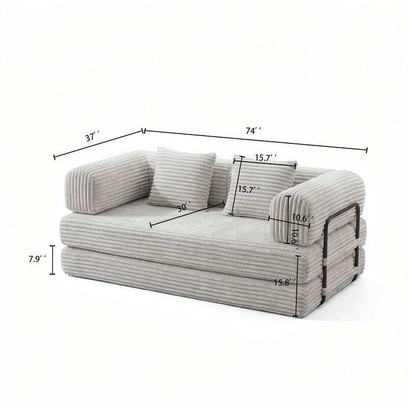 Compression Sofa Bed Convertible Floor Futon Couch, 2 Seat Boneless Modular Loveseat with Corduroy Fabric