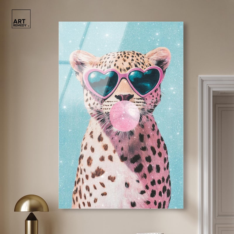 Pastel Cheetah Bubblegum Acrylic by Art Remedy, Ready to Hang