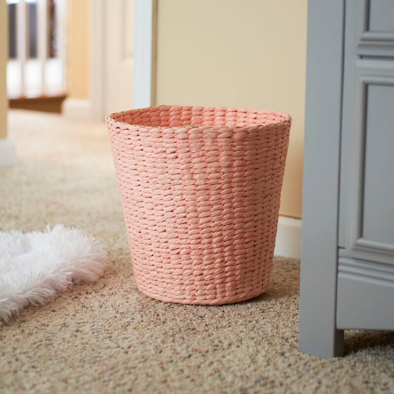 Household Essentials Waste Basket Trash Bin, Paper Rope, Pink