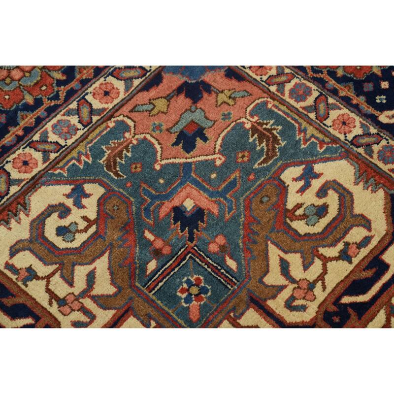 Hand Knotted Oriental 100% Wool Carpet Traditional Medallion Oranges & Rust Heriz Area Rug - 11' 11'' X 9' 3''