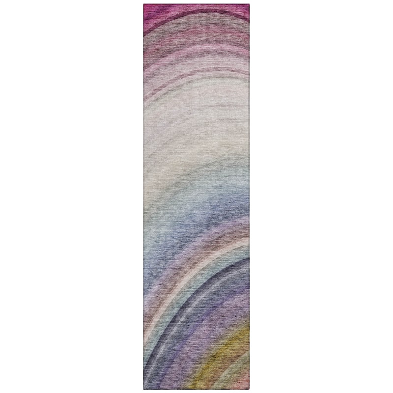 Machine Washable Indoor/ Outdoor Chantille Abstract Wave Rug