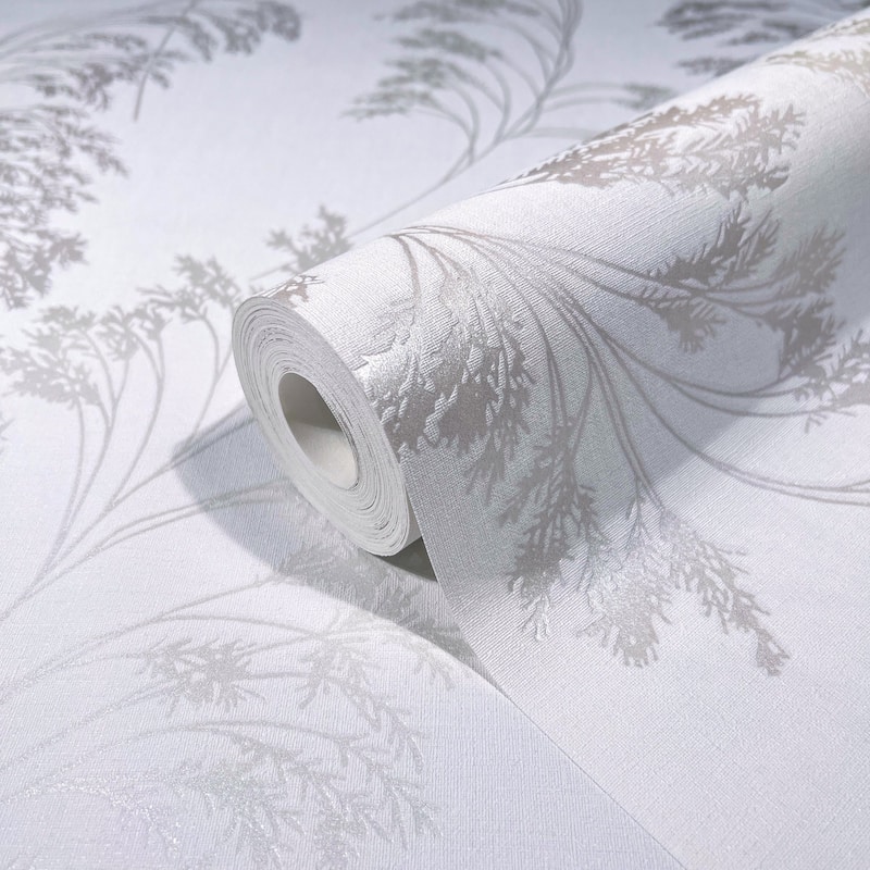 Galerie Wallcoverings Shrub Leaf On Plain Linen Texture Vinyl on Non-woven Soft Metallic Wallpaper Roll