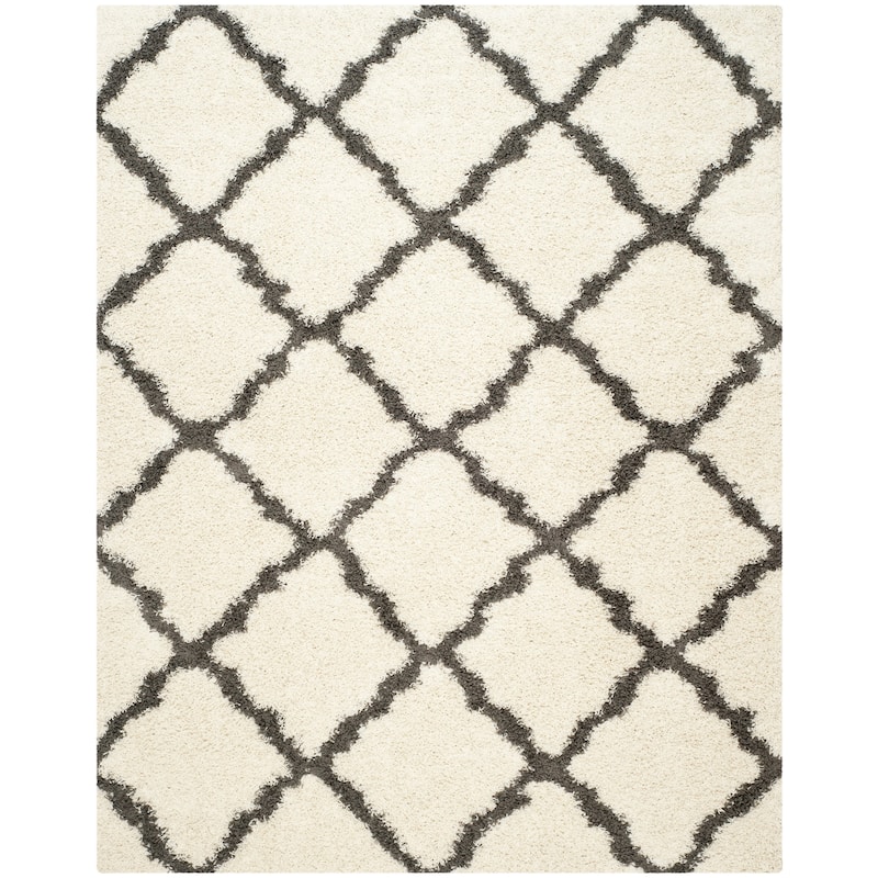 SAFAVIEH Dallas Shag Giusy Trellis 1.5-inch Thick Rug - Ivory/Dark Grey - 8' x 10'