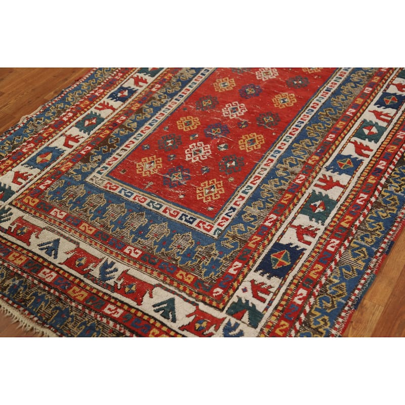 Hand Knotted Oriental 100% Wool Carpet Traditional Geometric Red Kazak Area Rug - 8' 0'' X 4' 9''