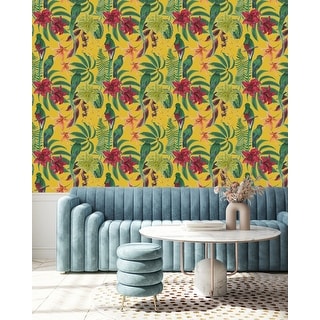 Yellow Wallpaper with Parrots Peel and Stick and Prepasted - Bed Bath ...