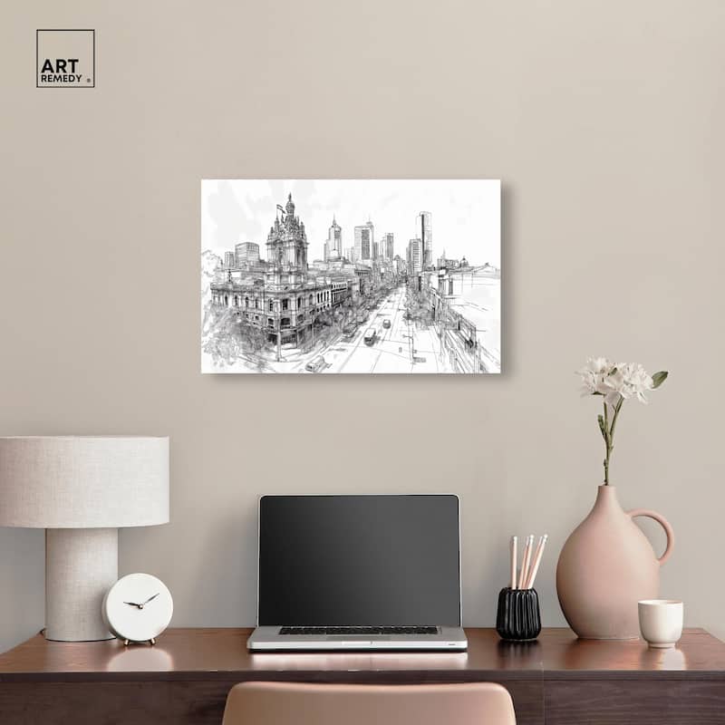 Collins Street Sketch Canvas by Art Remedy, Gallery Wrapped