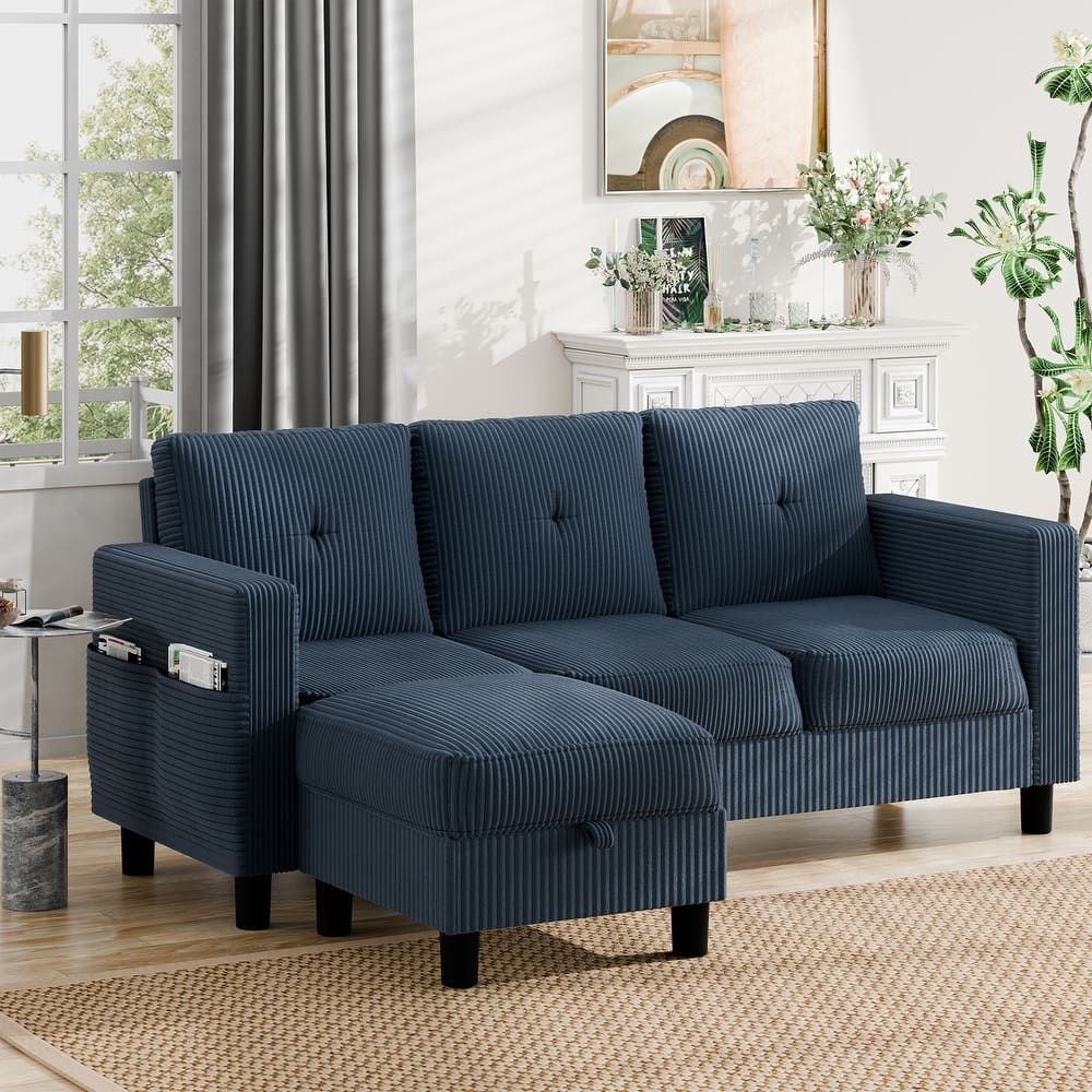 Futzca Modern Small Scale Sofa Couch with Movable Ottoman & Storage